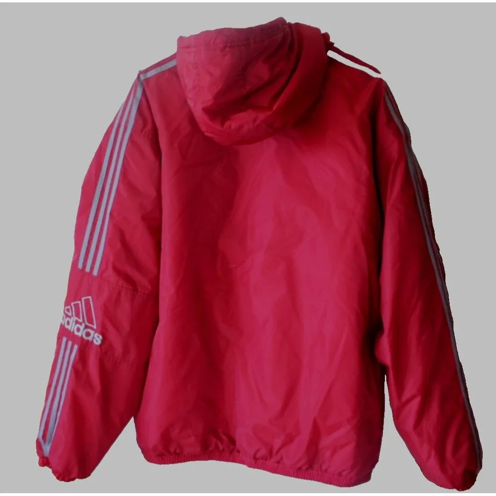 VTG Y2K Adidas Puffer Jacket Red Fleece Lined Hooded Men's Extra Large XL